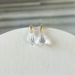 Vintage 1970s-80s Brass Post Crystal Dangle Earrings